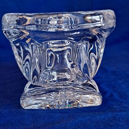 Christmas Santa SLEIGH Lead Crystal CANDLE HOLDER Clear Glass Votive Candy Dish