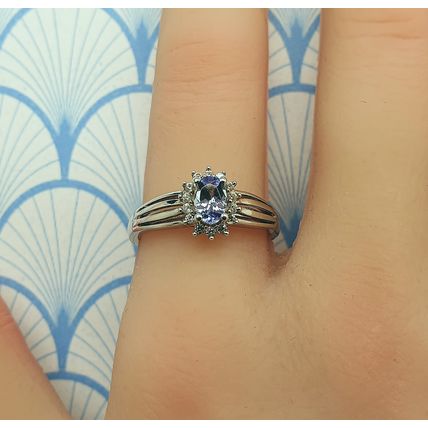 Vintage 925 Sterling Silver and Genuine Tanzanite and White Topaz Ring with Box