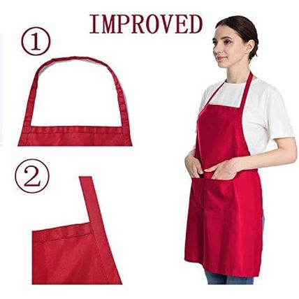 16 Pack Red Bib Plain Aprons Bulk for Women Men Adult with 2 Pockets-Chef Cookin