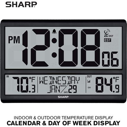 Sharp Atomic Clock - Never Needs Setting! –Easy to Read Numbers - Indoor/Outdoor
