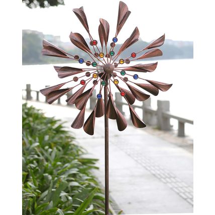 Large 79In Copper Kinetic Wind Spinner Multi-Color Seasonal LED Lighting Solar P