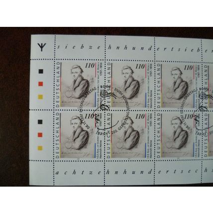 Germany 1997 Bicentenary Heinrich Heine used FDI stamps sheetlet runes SG12822