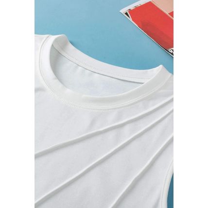 White Crew Neck Pleated Tank Top
