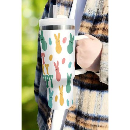 White DONT WORRY BE HOPPY Bunny Print Thermal Tumbler 40oz