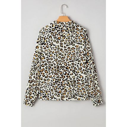 Khaki Leopard Print Contrast Striped V Neck Blouse