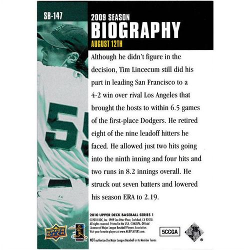 2010 Upper Deck Season Biography - #SB-147 - Tim Lincecum