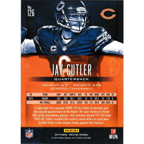 2014 Panini Prestige 126 Jay Cutler Chicago Bears