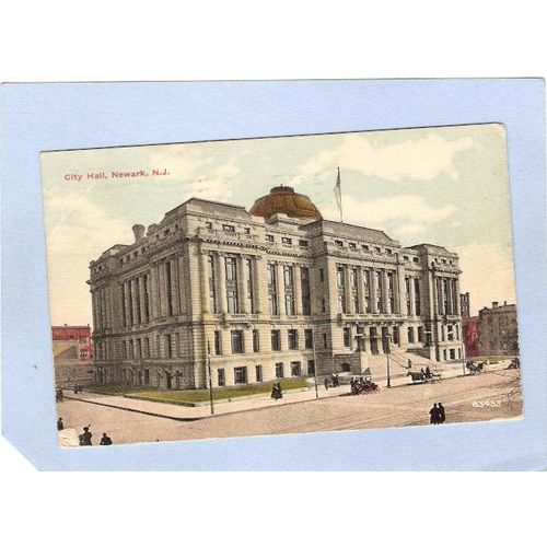 New Jersey Newark City Hall Street Scene Old Cars Horses & Wagons~908