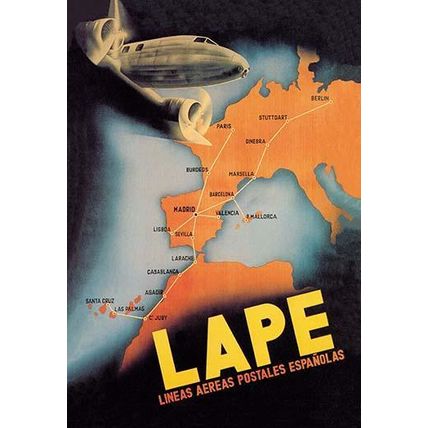 LAPE - Spanish Postal Airlines European Routes 20 x 30 Poster