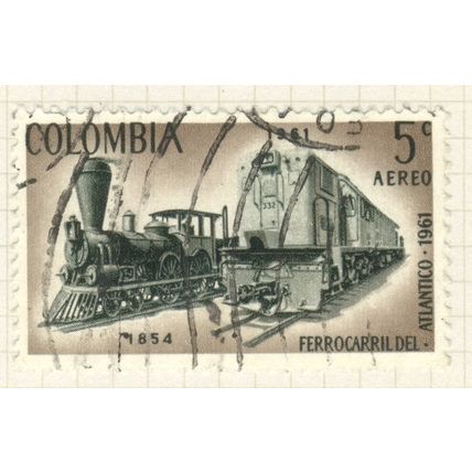 Colombia 1962 (Air) - 5c brown / green - trains 1884 & 1961 - used