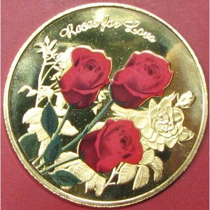 Love - Red Roses. Challenge Coin, Souvenir. Gold Tone. 80.