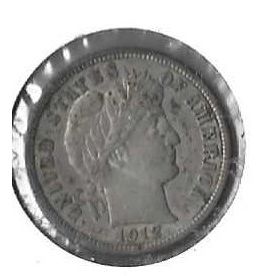 1912 US Silver Barber Dime AU/UNC Unc Grey Sheet $110.00
