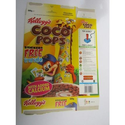 Kelloggs Coco Pops 2001 Coco Stickers Empty Cereal Box