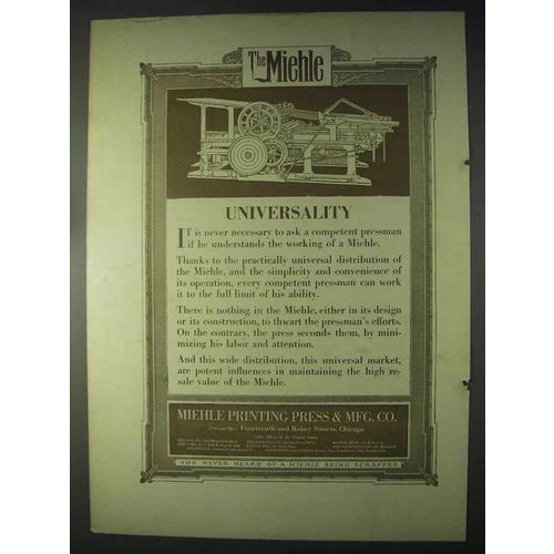 1922 Miehle Printing Press Ad - Universality