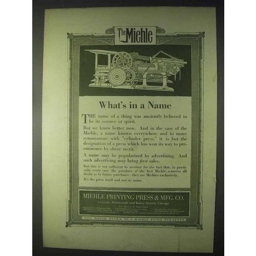 1922 Miehle Printing Press Ad - What's in a Name?