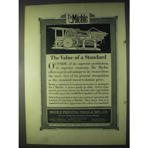 1922 Miehle Printing Press Ad - Value of a Standard