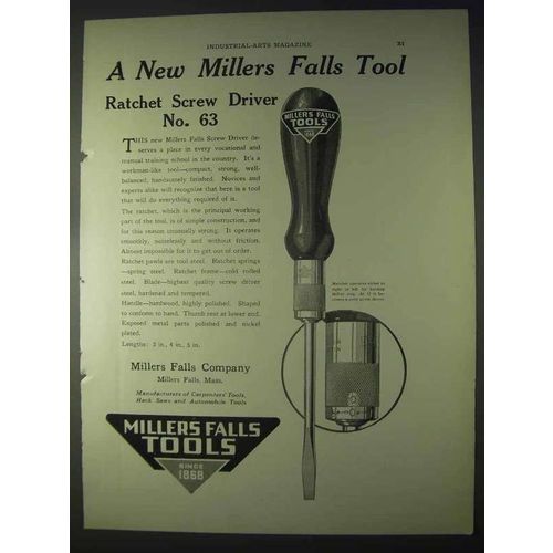 1922 Millers Falls Ad - Ratchet Screw Driver No. 63