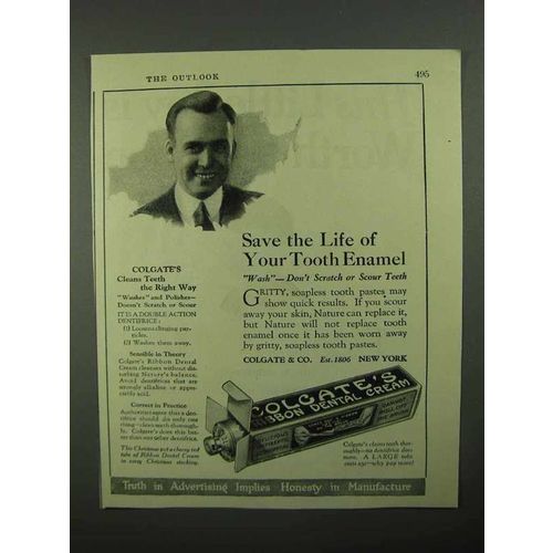 1922 Colgate's Toothpaste Ad - Save Your Tooth Enamel