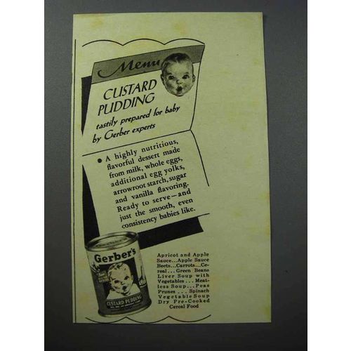 1940 Gerber's Custard Pudding Baby Food Ad!