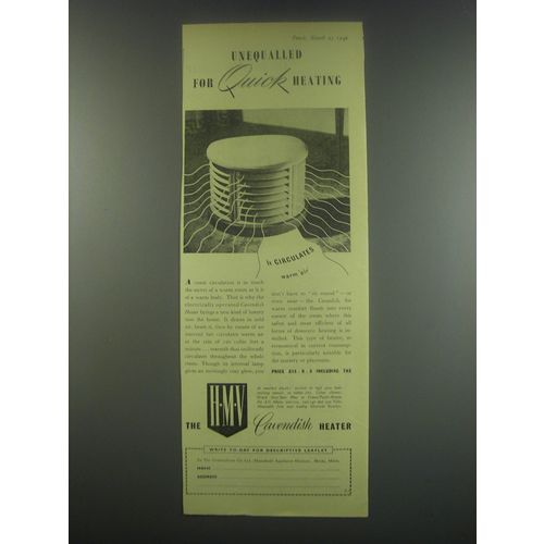 1949 HMV Cavendish Heater Ad - Unequalled