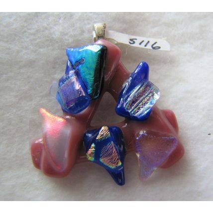 Pink Mix Open Design Dichroic Fused Glass Pendant, silver bail, id:s116