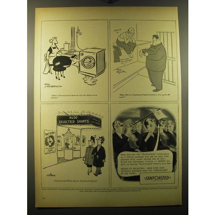 1950 Cluett, Peabody & Co Sanforized Fabric Ad - cartoons by: Henderson, Cobean