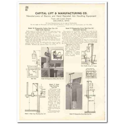 Capital Lift Mfg Company 1935 vintage elevator catalog ash handling