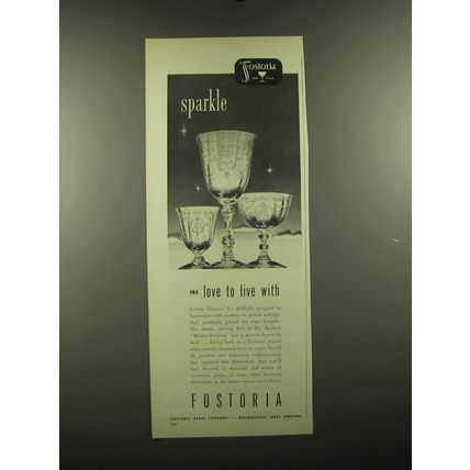 1949 Fostoria Navarre Stemware Ad - Sparkle you love to live with