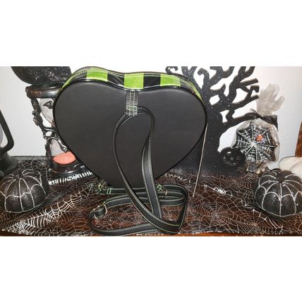 LOVE PAIN & STITCHES HEART GREEN & BLK SPIDERWEB BACKPACK BAG PURSE~NW~HALLOWEEN