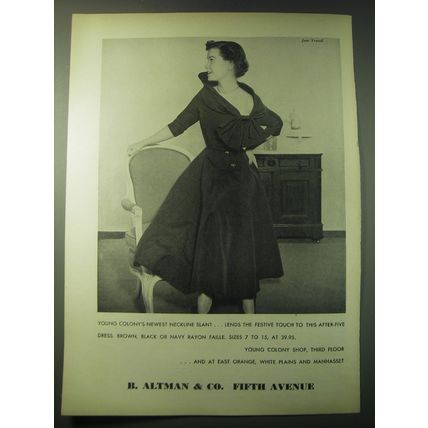 1948 B. Altman & Co. Young Colony Dress Ad - Newest Neckline Slant