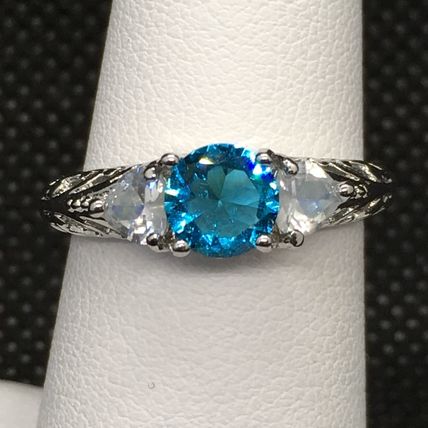 Ring Aqua Colored Crystal White Gold Plate #253 USA Seller