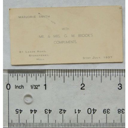 1937 wedding cake card G. M. Brook / Marjorie Smith, Stoneferry, Hull