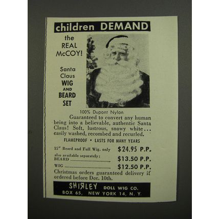 1953 Shirley Doll Wig Co. Santa Claus Wig and Beard Set Advertisement