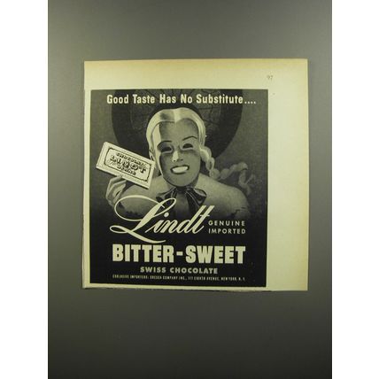 1953 Lindt Bitter-Sweet Swiss Chocolate Advertisement - Good taste