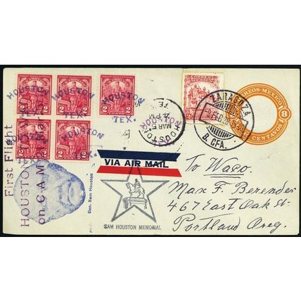 "HOUSTON/TEX." in Blue Fancy Cancel Registered Cover - Stuart Katz