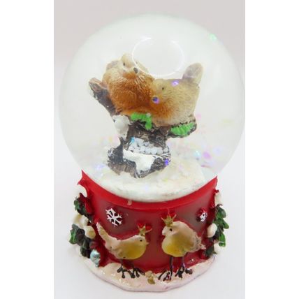Miniature Winter Robin Snow Globe Glitter 6.5 CM Gift Christmas Holiday Red Base