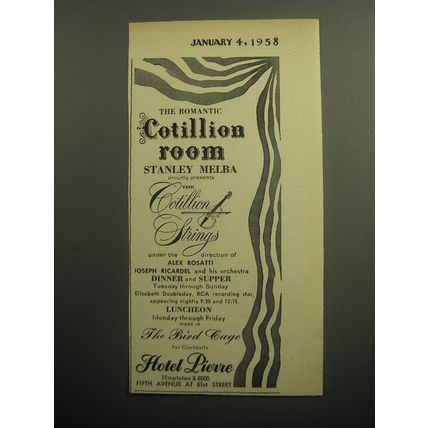 1958 Hotel Pierre Ad - The Romantic Cotillion Room Stanley Melba