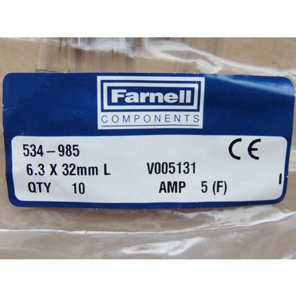 5A 250V 1.25” 32mm Quick Blow Fuses, Farnell Pack of 10 New Old Stock