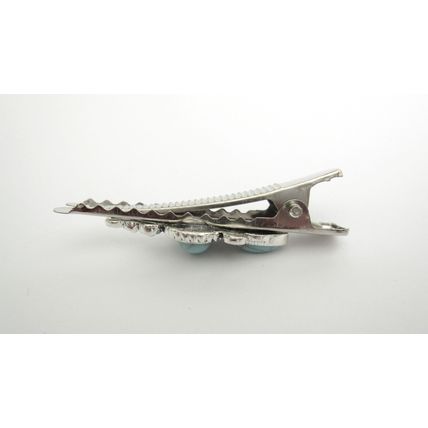 Turquoise blue stone and silver metal alligator hair clip for fine thin hair