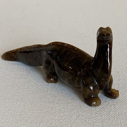 Vintage Chinese Carved Tiger's Eye Dinosaur Figurine Gemstone Brontosaurus 4.6"
