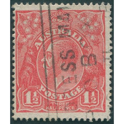 Australia 1924 1½d scarlet 'F' of 'HALF' obliterated SG77var used