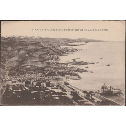 Côte d'Azur à voi d'Aeroplane de Nice à Menton, c.1920 - Giletta CPA