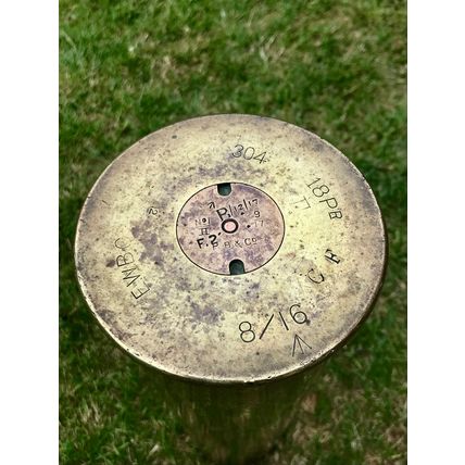World War One trench Art vase brass shell has floral decoration dated 1916 1917