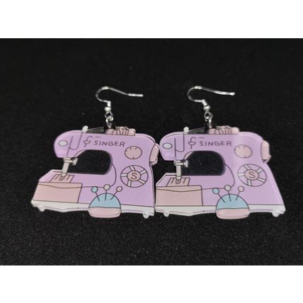 Acrylic Vintage Sewing Machine Dangle Drop Earrings
