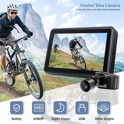 FEISIKE Handlebar Bike Mirror, Bicycle Rear View Camera with 4.3'' HD Night Visi