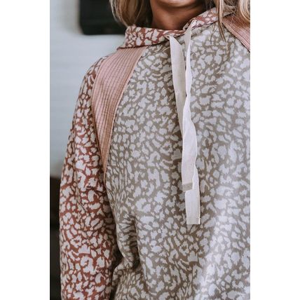 Pink Leopard Long Sleeve Hooded Sweatshirt