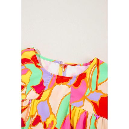 Yellow Abstract Print Puff Sleeve Blouse
