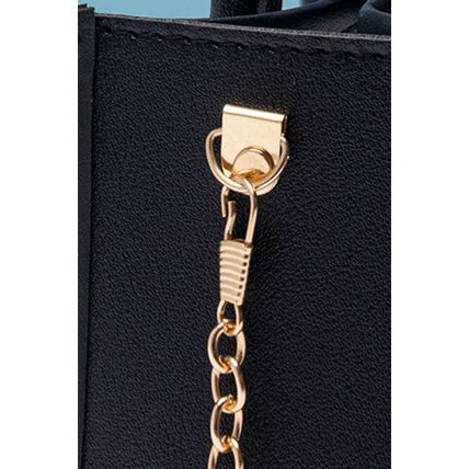 Black PVC PU Leather Patchwork Chain Strap Shoulder Bag