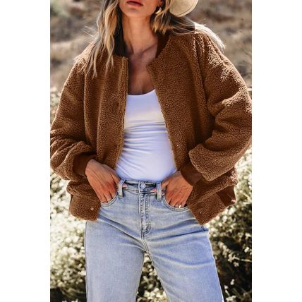 Redwood Burl Sherpa Ribbed Baseball Collar Bomber Jacket