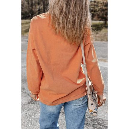 Orange Halloween Leopard Pumpkin Patchwork Ribbed Sweatshirt